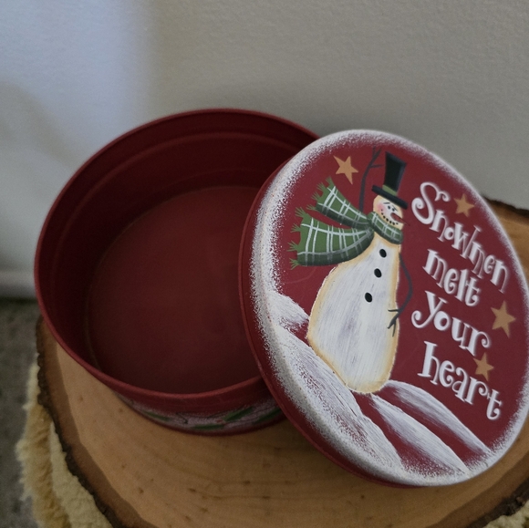 Christmas snowman tin, snowmen melt your heart. Hand painted - Picture 4 of 7